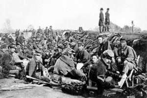Union soldiers entrenched along the west bank of the Rappahannock River at Fredericksburg, Virginia (111-B-157).jpg